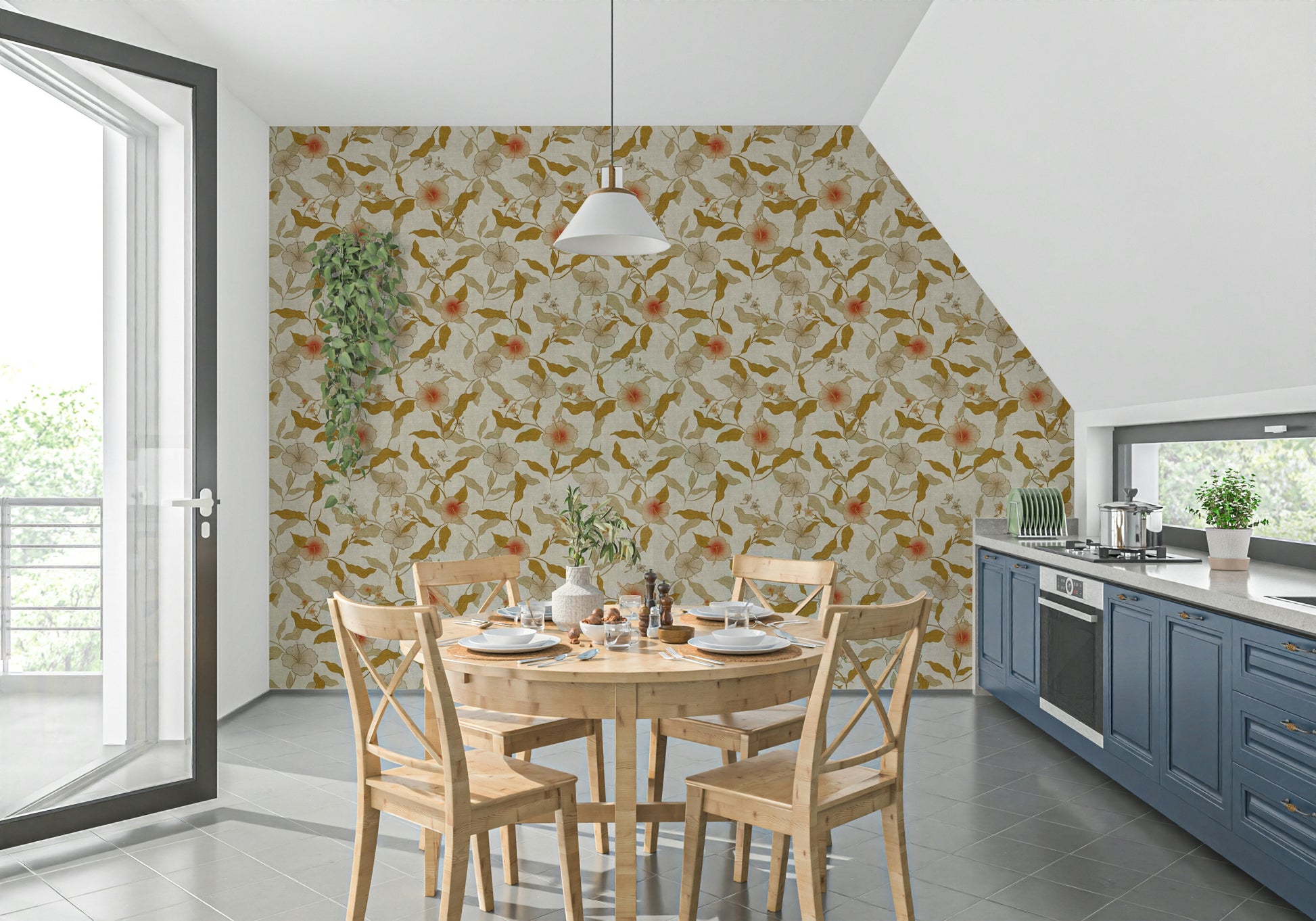 Captivating muted floral Faded Tropical Floral Timeless accent.