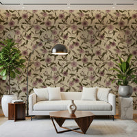 Striking dimensional wallpaper design of natural flora.