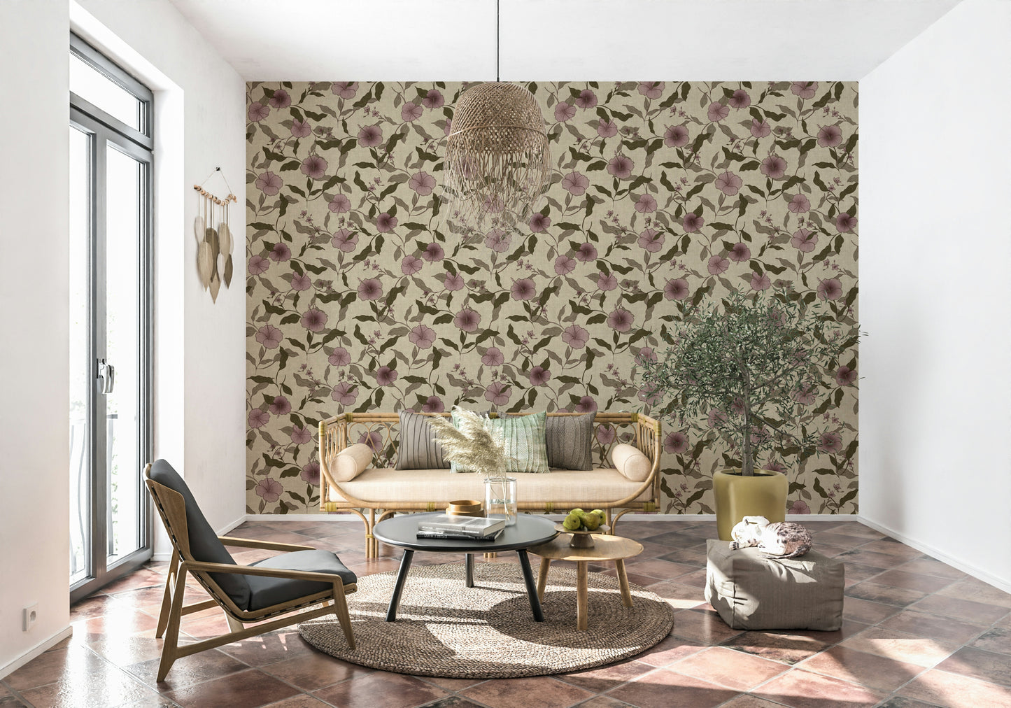 Decorative botanical pattern wall mural for a chic room.