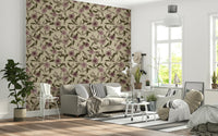 Symmetrical organic effect Faded Tropical Floral cream wallpaper.