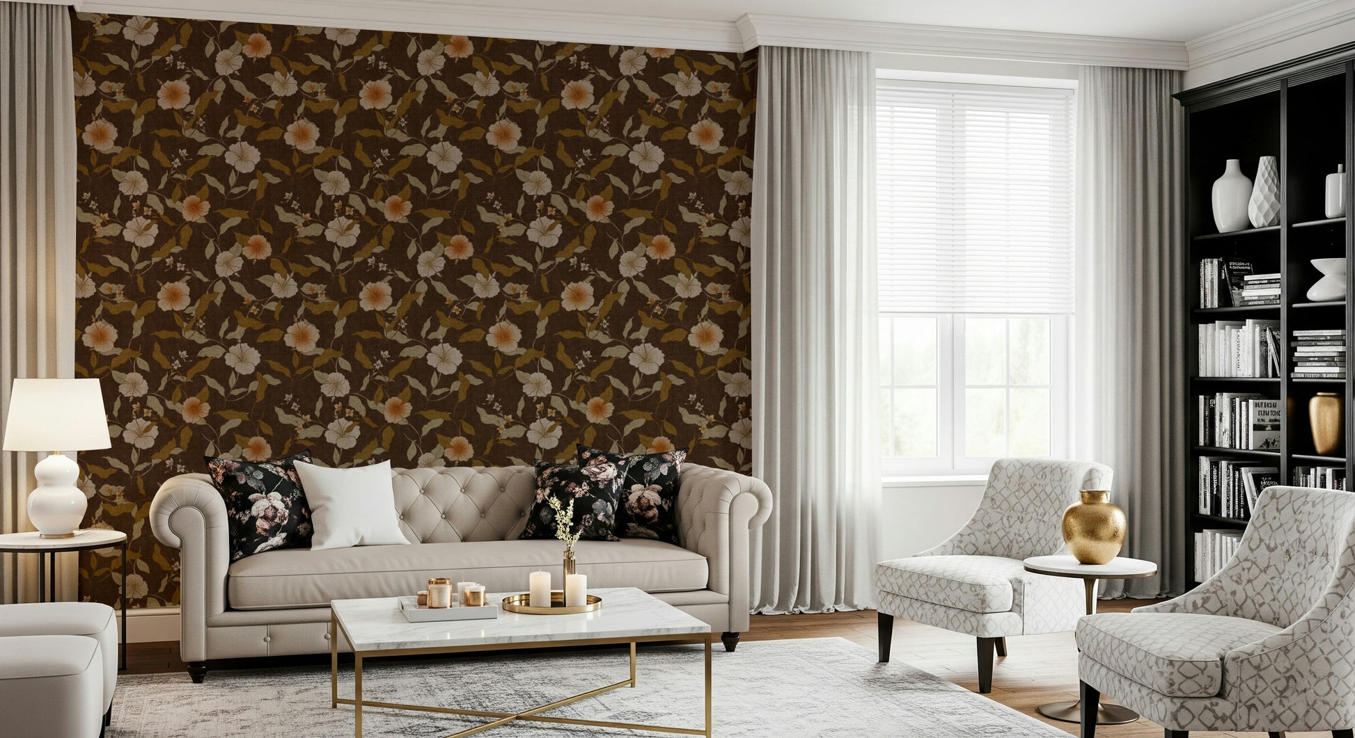 Mid-century modern aesthetic wallpaper with faded florals.