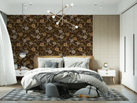Rich warm floral wallpaper for an elegant living room.
