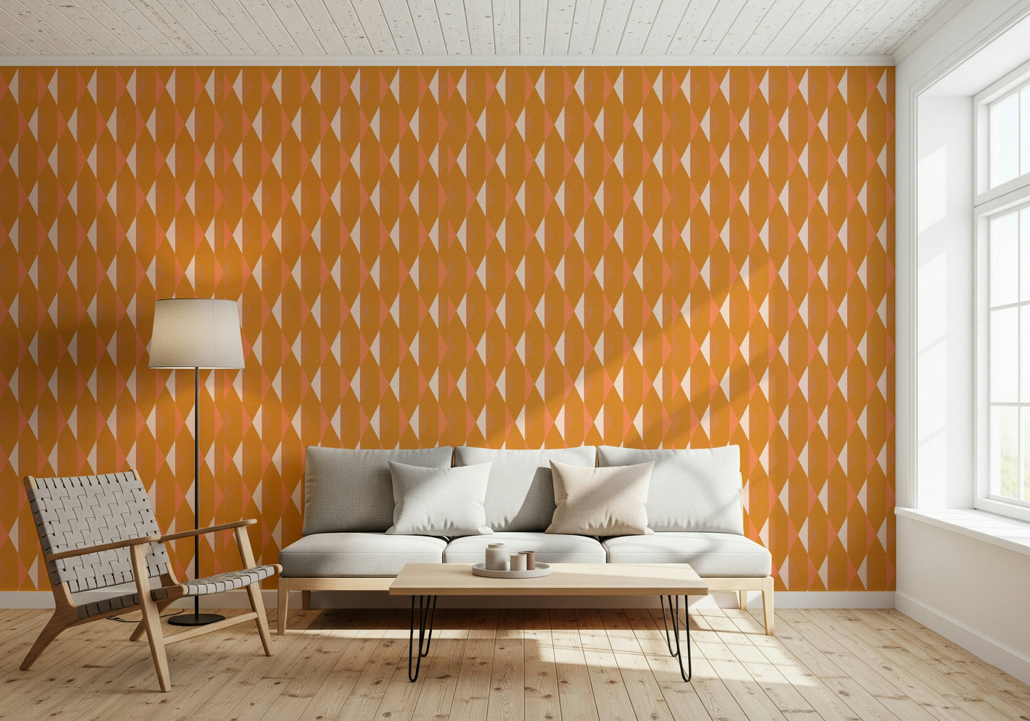 Captivating warm tone geometric Amber Echoes mural.
