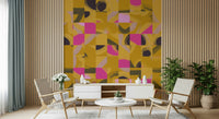 Abstract color block paint mural contemporary wall design.