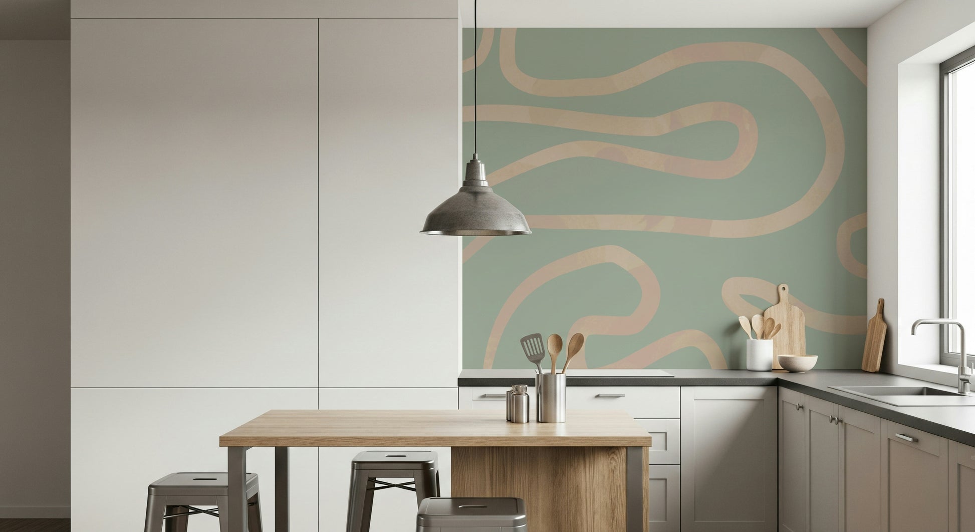 Calming wavy line wallpaper for walls contemporary look covering.
