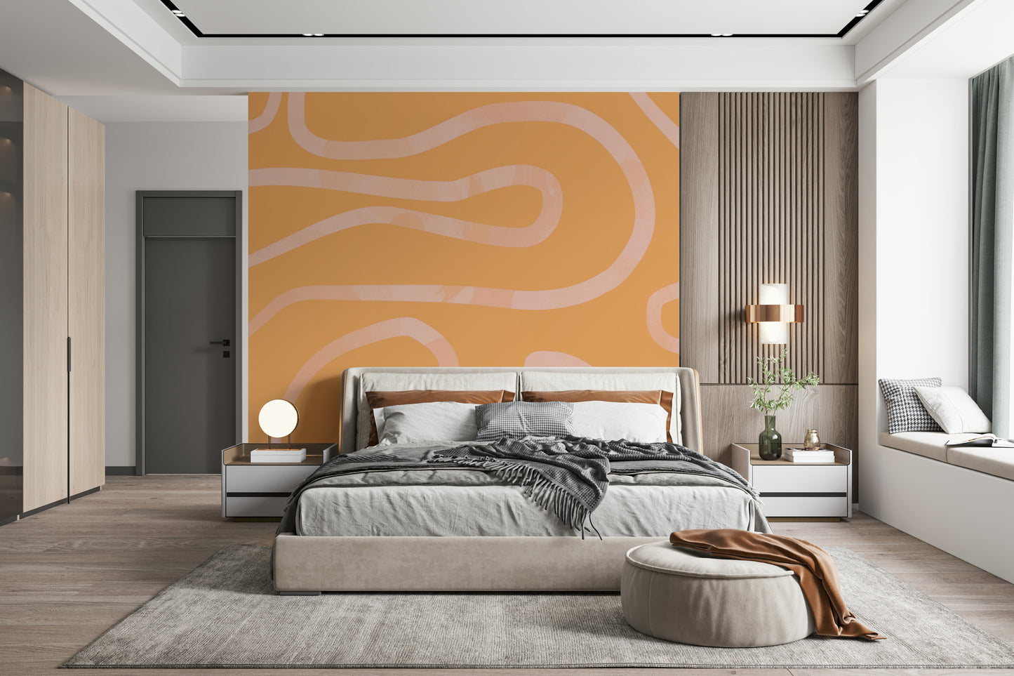 Subtle tone wavy line wallpaper for walls contemporary look covering.