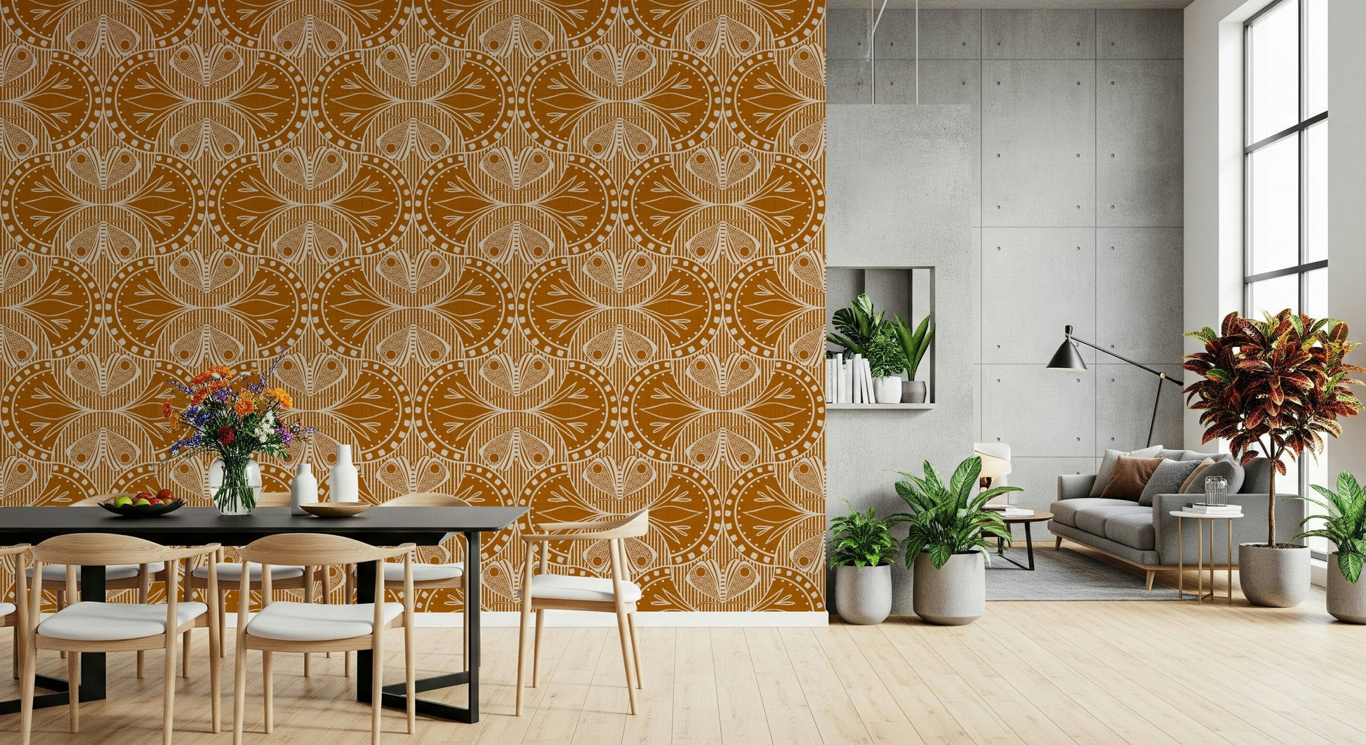 Orange and cream aesthetic symmetrical peel and stick moth pattern print.