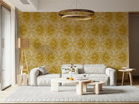 Art Nouveau Butterfly Floral Mustard Gold wallpaper, artistic insect design.