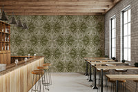 Art Nouveau Butterfly Floral wallpaper in Olive Drab, captivating artistic illustration.