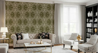 Botanical and insect wall mural, complex motif, luxurious texture finish.