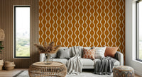 Sienna Retro Waves wallpaper, flowing vertical lines, mid-century modern design.