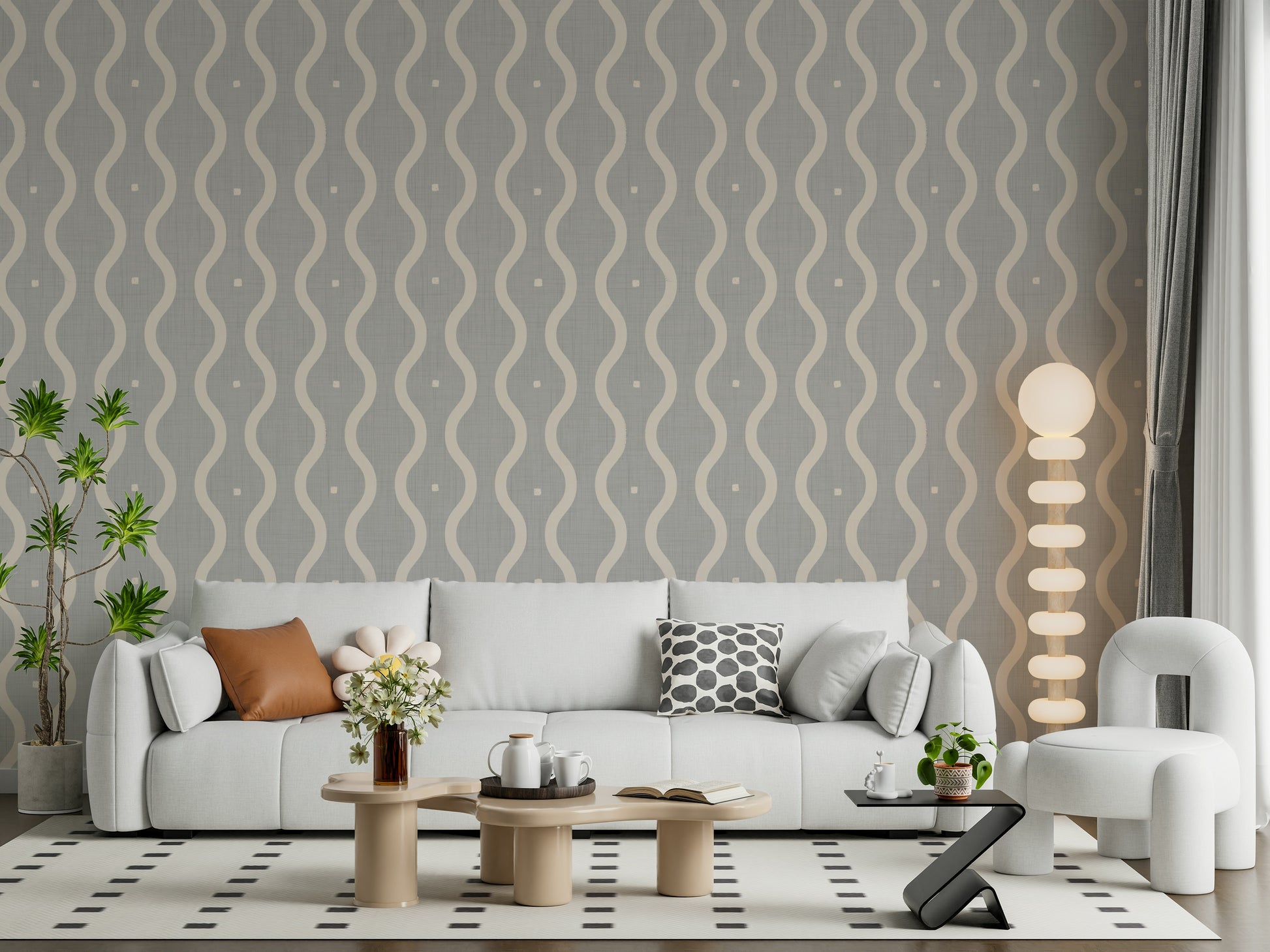 Sophisticated wall mural, light grey fabric look, beautiful movement.