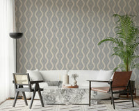 Subtle Serenity Grey wallpaper, flowing cream waves, linen texture.