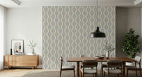 Distinctive wall covering, refined grey, peaceful curvy motif.