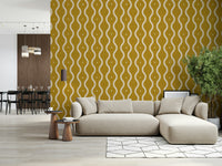 Groovy Golden Waves wallpaper, flowing pattern, vibrant yellow design.