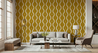 Wallpaper mural, flowing vertical curves, inviting color palette, home.