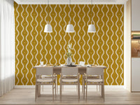 Wavy wall mural, mustard and cream aesthetic, textured backdrop feature.