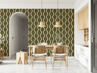 Olive Grove Waves wall mural, chic geometric curve, organic texture.