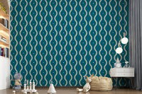 Decorative Retro Waves Teal wall mural simple elegance.