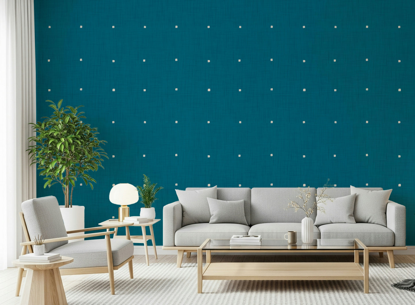 Modern geometric pattern Teal Texture mural white dots.