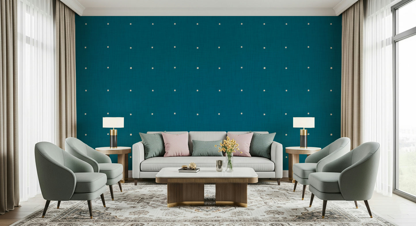 Contemporary Teal Texture Grid wallpaper home interior accent.