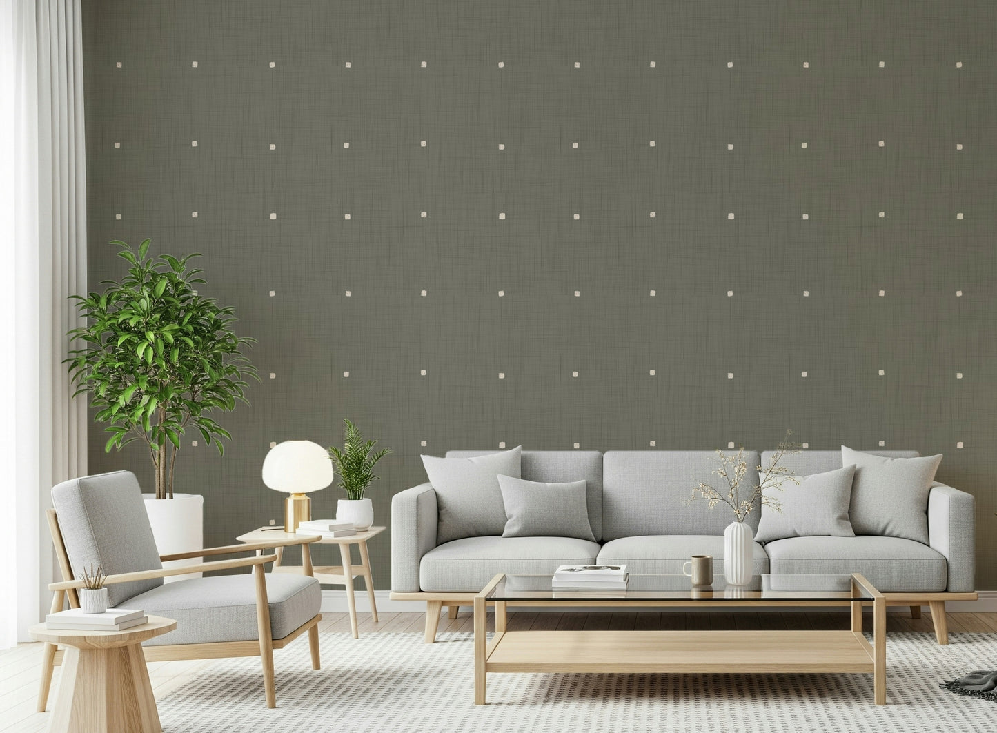 Elegant woven look squares design neutral wall mural.
