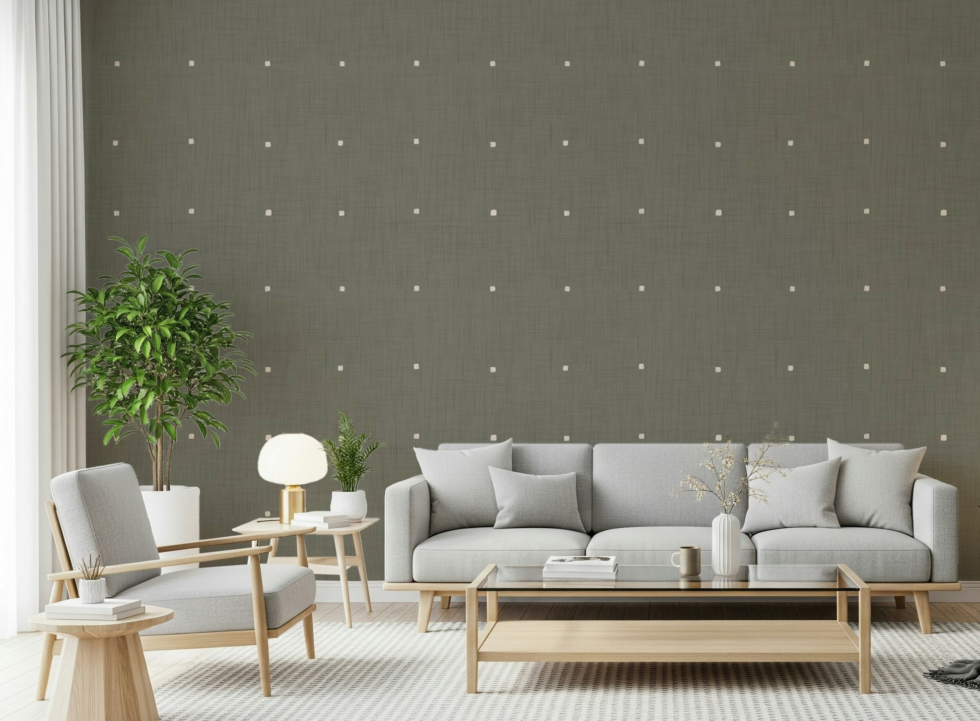 Elegant woven look squares design neutral wall mural.