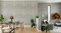 Whimsical moth design wall mural boho style subdued color.
