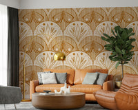 Intricate moth, Scallop Butterfly or Floral wall mural, burnt sienna, classic arch structure.