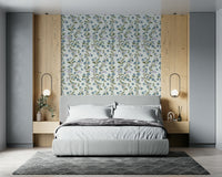 Peaceful Azure Bloom Trail adhesive mural nature inspired wall covering.