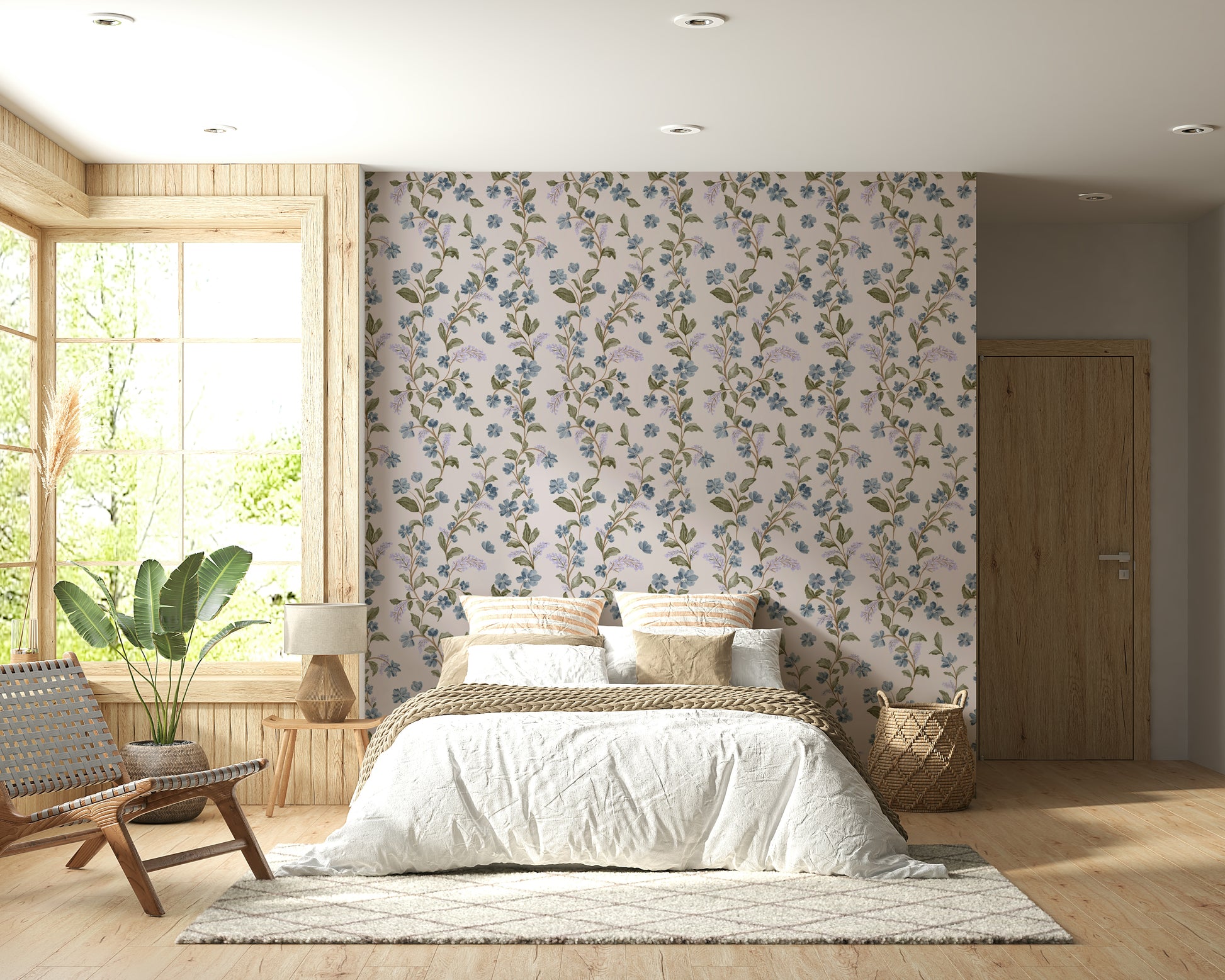 Layered blue and green tones give depth to Denim Dreams Floral pattern.