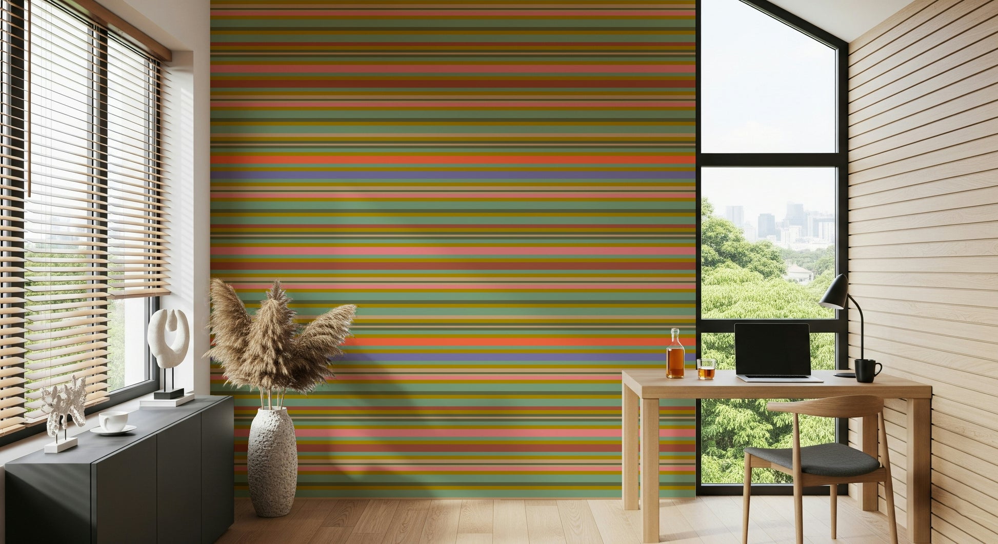 Playtime Stripes product, wide and narrow stripes, energetic background texture.