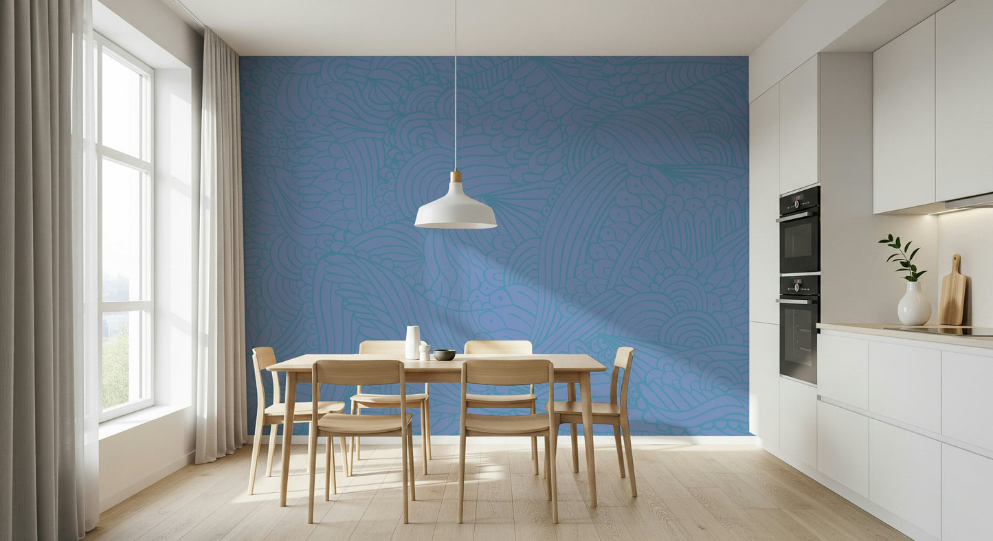 Monochromatic blue doodle wallpaper Azure Zen Doodle decorative wall.