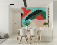 Turquoise green black red abstract print. Lagoon Wall mural.