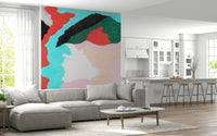 Bold color blocks wallpaper. Lagoon Wall dramatic abstract design.