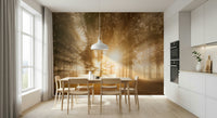 Beaming light wood nature Golden Rays Through Trees wallpaper.