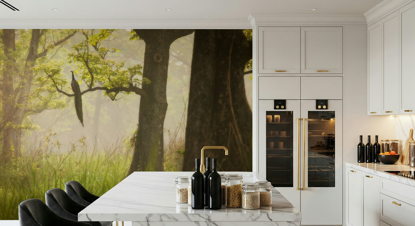 Monochrome light hues for Enchanted Lush Forest unique wallpaper.