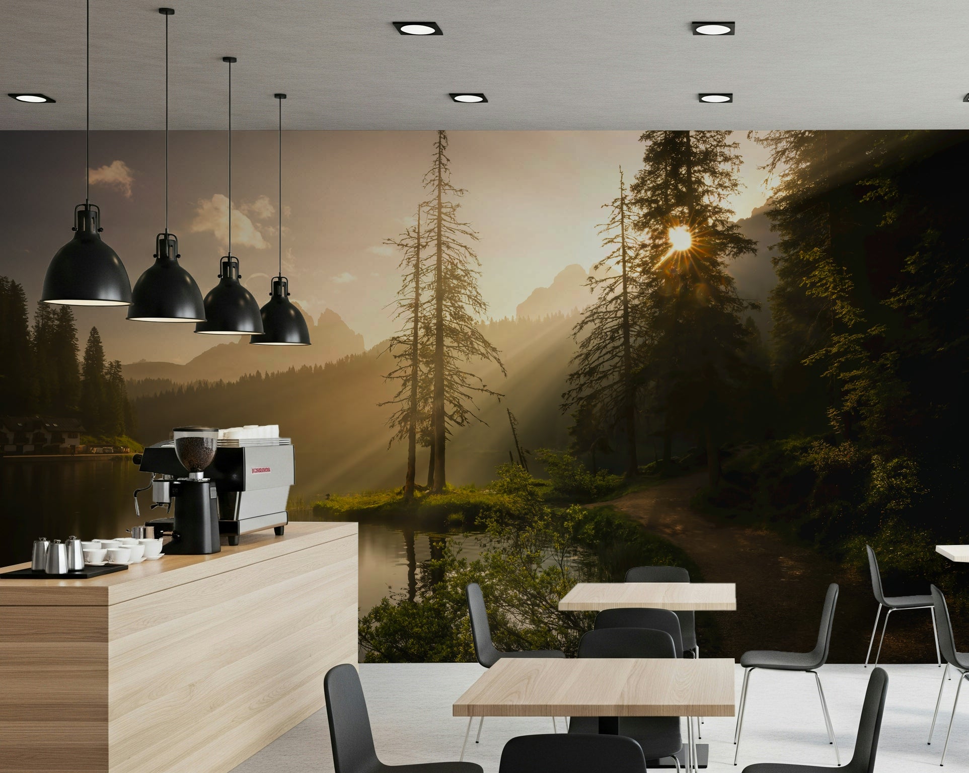 Wide landscape view showing Lakeside Radiance dramatic sunset.