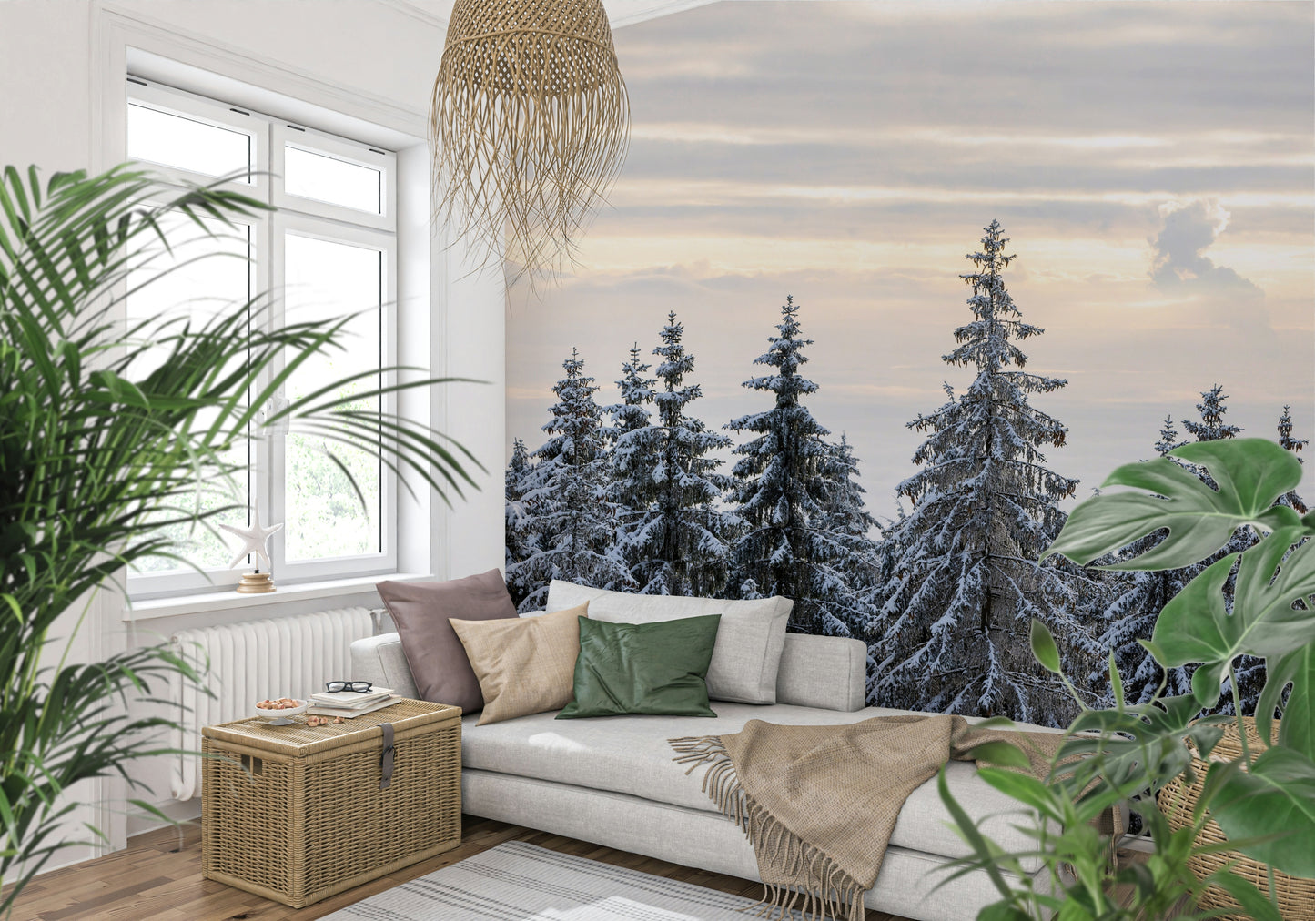 Majestic fir trees winter sky wall mural nature photo view.