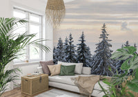 Majestic fir trees winter sky wall mural nature photo view.