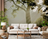 Peel and stick wallpaper Forest Serenity, ethereal morning mist, tranquil nature print.