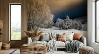 Spectacular Frozen Footsteps wallpaper mural, snow-covered ground, scenic beauty.