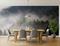 Wall mural, Autumn Haze, captivating woodland fog, serene nature backdrop.