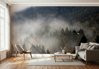 Spectacular Autumn Haze wallpaper mural, foggy landscape, beautiful scenery.