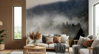 Wall mural Autumn Haze, ethereal fog layer, majestic tree line imagery.