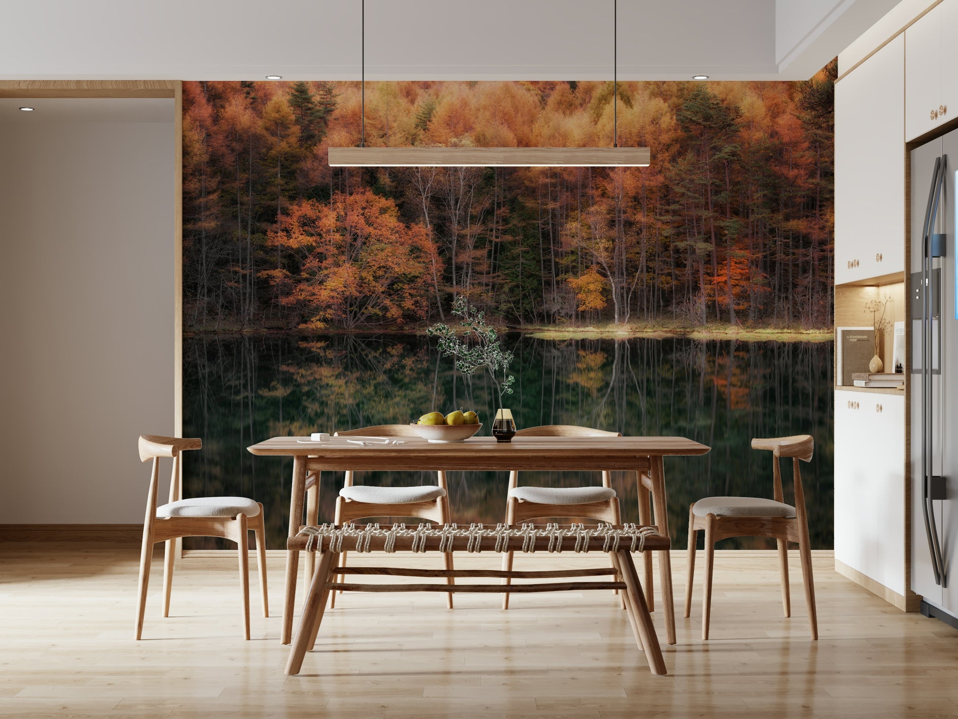 Forest Mirror peel and stick wallpaper Stunning woodland scene, captivating mirror image.
