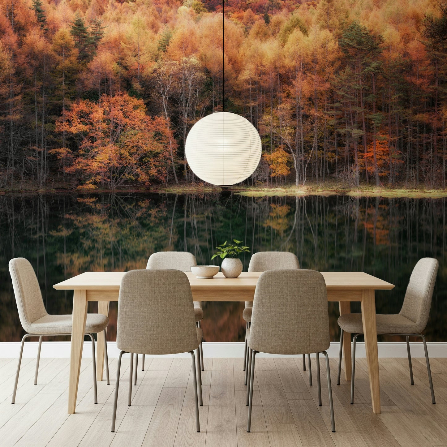 Tranquil forest print, gorgeous natural tones, beautiful clear water mirroring sky.