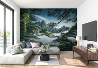 Alpine scenery Zenith Peak View misty cliff face peel and stick.