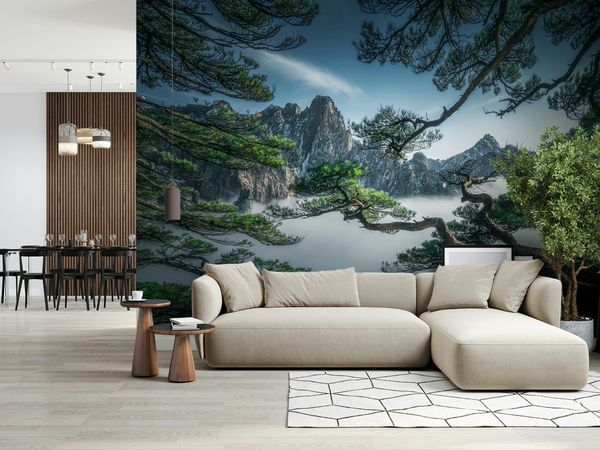 Sky high Zenith Peak View mountain range art deco wall covering.