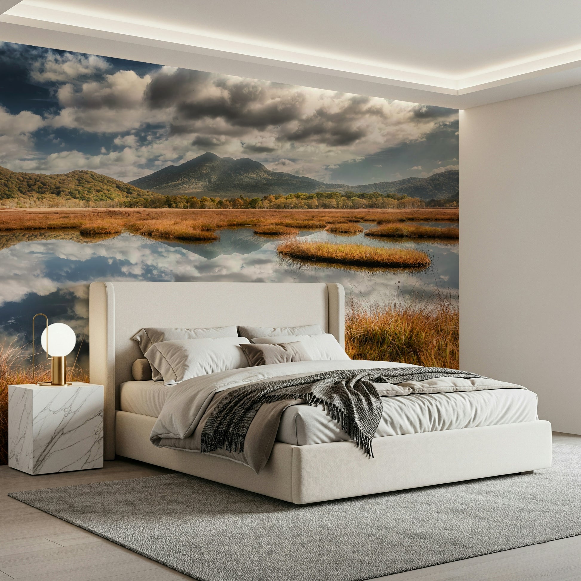 Reflected Vista wallpaper mural: stunning mountain wetland reflection wall art.